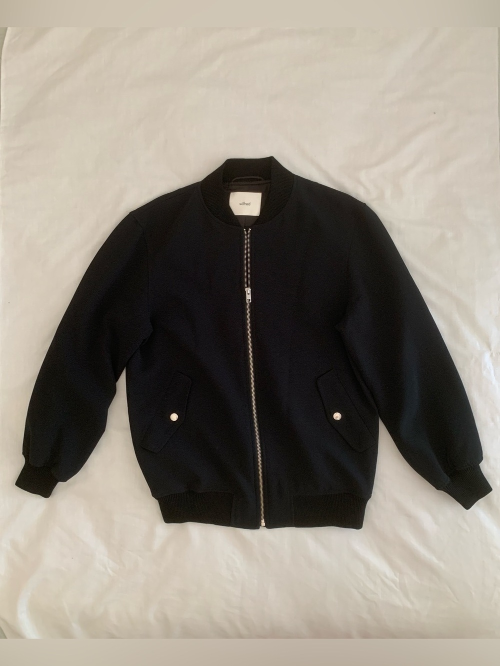 Aritzia Wilfred Numbers Crepe Bomber Jacket Black - S/M EUC